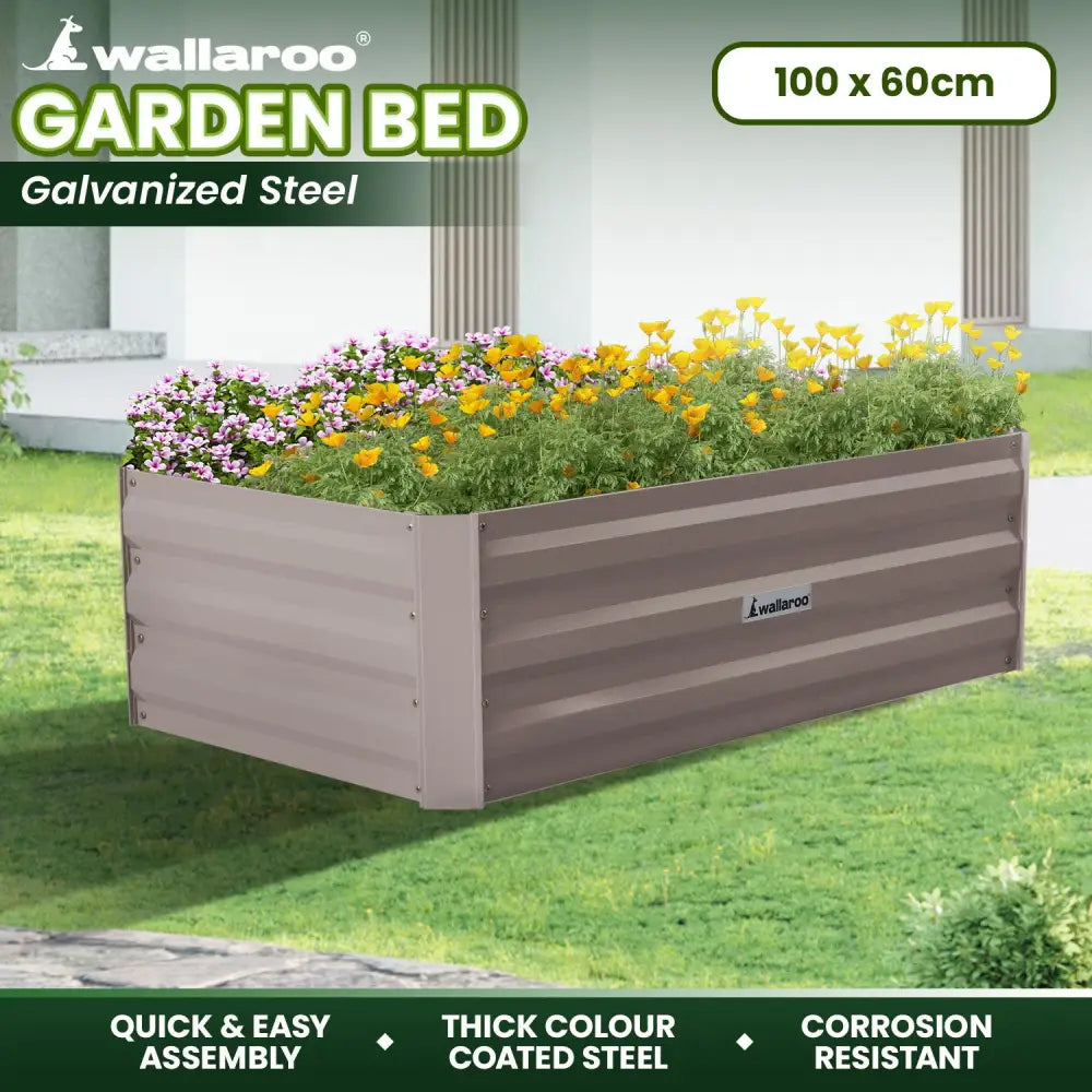 Wallaroo Garden Bed 100 x 60 x 30cm Galvanized Steel - Grey - Home & Garden > Garden Beds