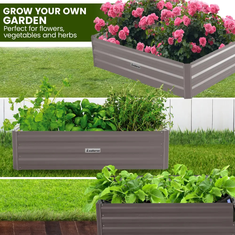 Wallaroo Garden Bed 120 x 60 x 30cm Galvanized Steel - Grey - Home & Garden > Garden Beds