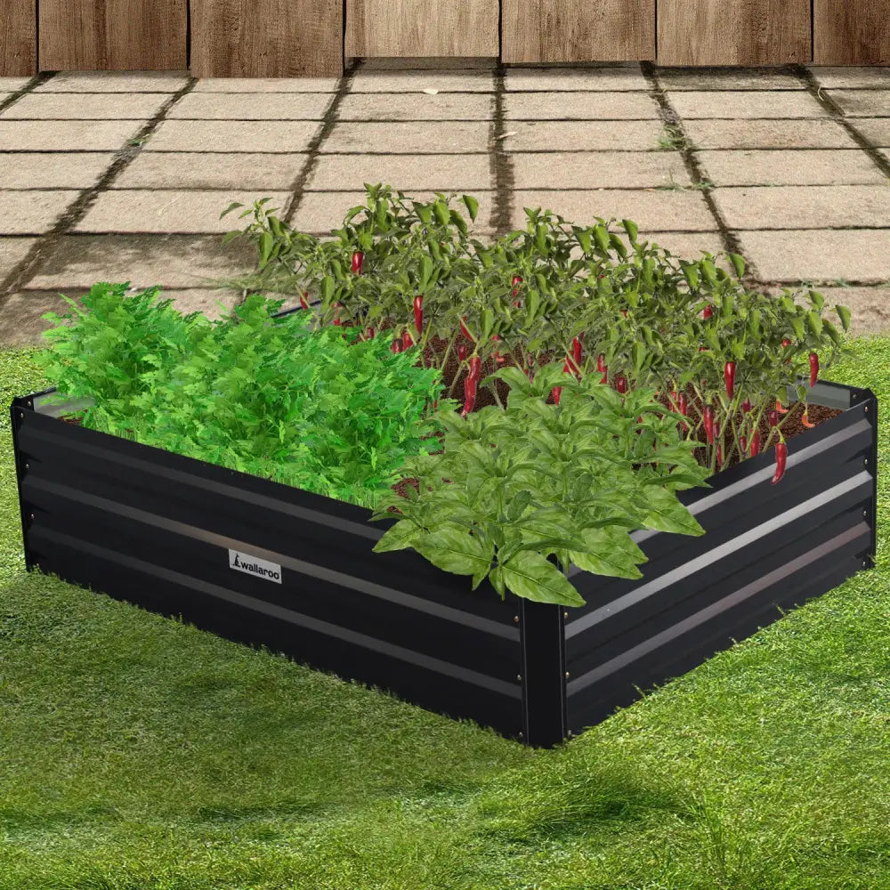 Wallaroo Garden Bed 120 x 90 x 30cm Galvanized Steel - Black - Home & Garden > Garden Beds