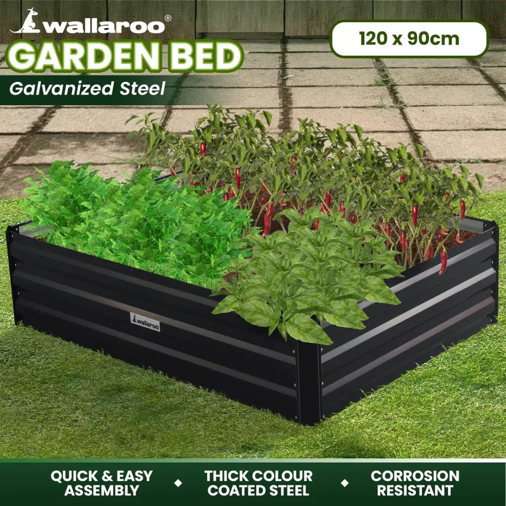 Wallaroo Garden Bed 120 x 90 x 30cm Galvanized Steel - Black - Home & Garden > Garden Beds