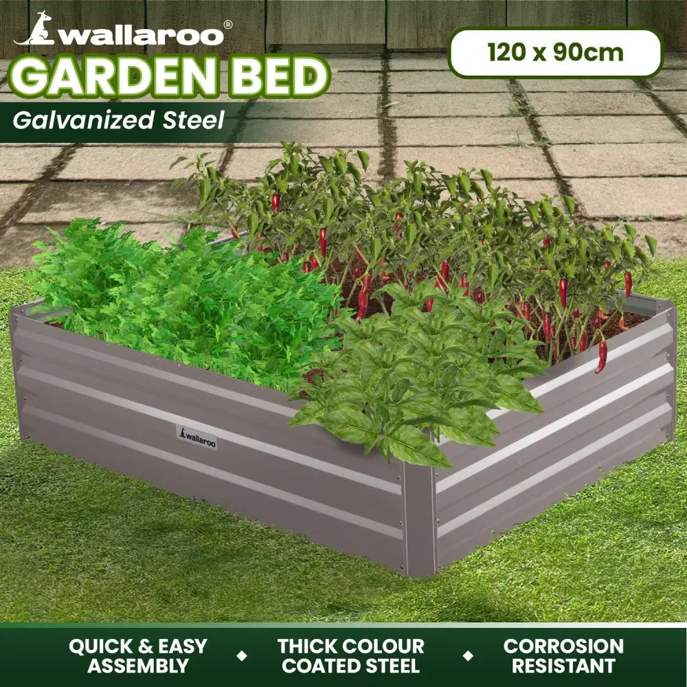 Wallaroo Garden Bed 120 x 90 x 30cm Galvanized Steel - Grey - Home & Garden > Garden Beds