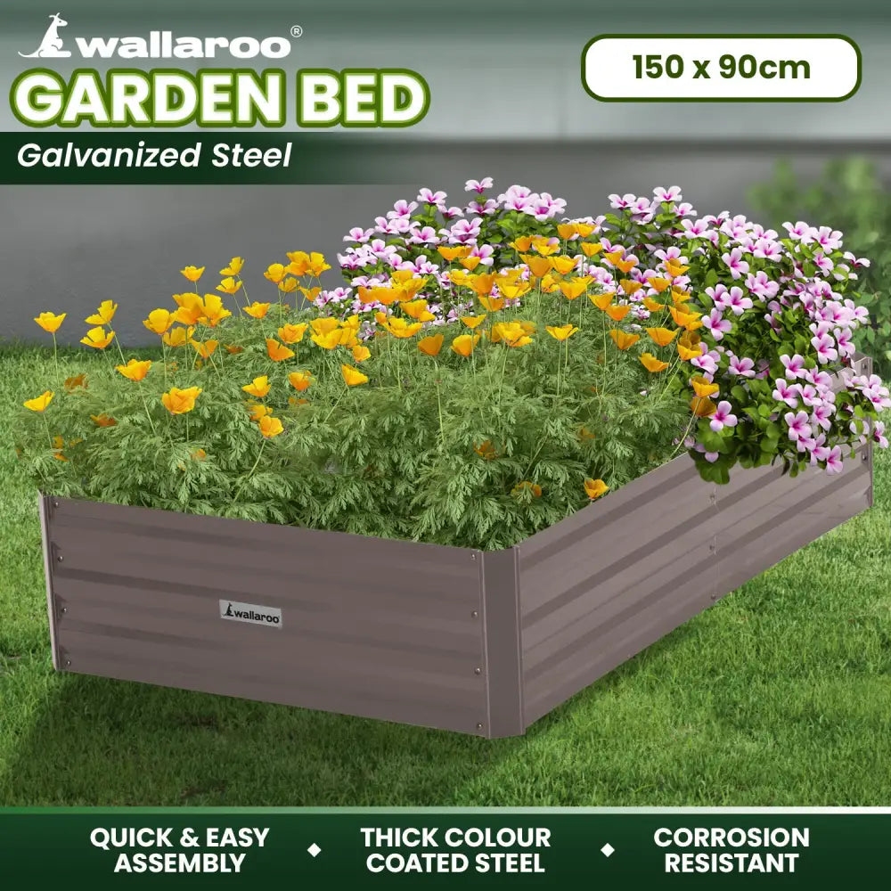 Wallaroo Garden Bed 150 x 90 x 30cm Galvanized Steel - Grey - Home & Garden > Garden Beds