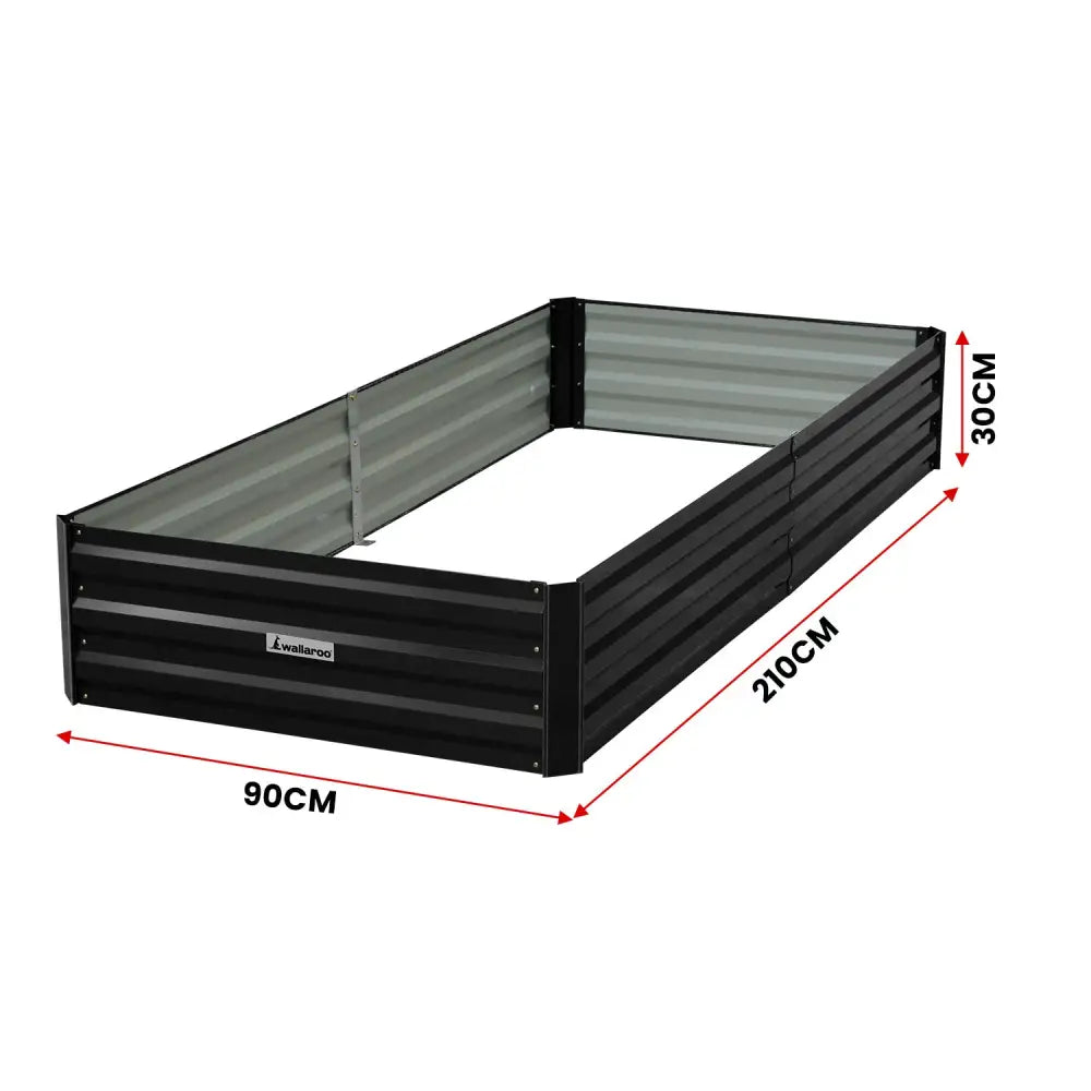 Wallaroo Garden Bed 210 x 90 x 30cm Galvanized Steel - Black - Home & Garden > Garden Beds