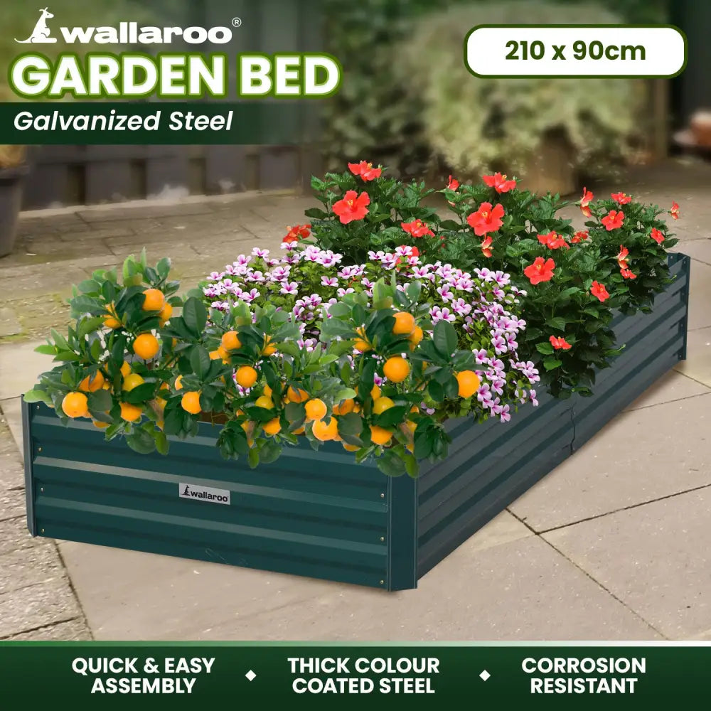 Wallaroo Garden Bed 210 x 90 x 30cm Galvanized Steel - Green - Home & Garden > Garden Beds