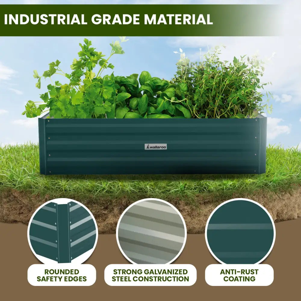 Wallaroo Garden Bed 210 x 90 x 30cm Galvanized Steel - Green - Home & Garden > Garden Beds