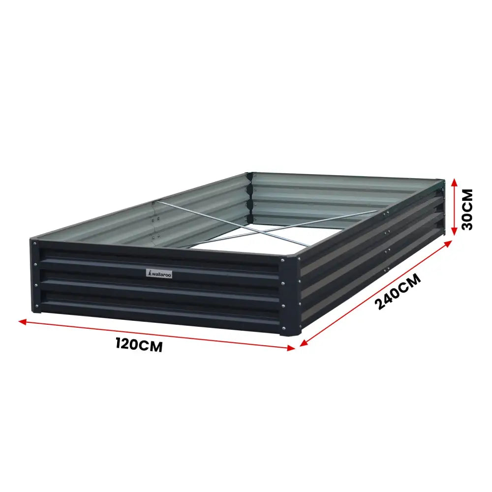 Wallaroo Garden Bed 240 x 120 x 30cm Galvanized Steel - Black - Home & Garden > Garden Beds