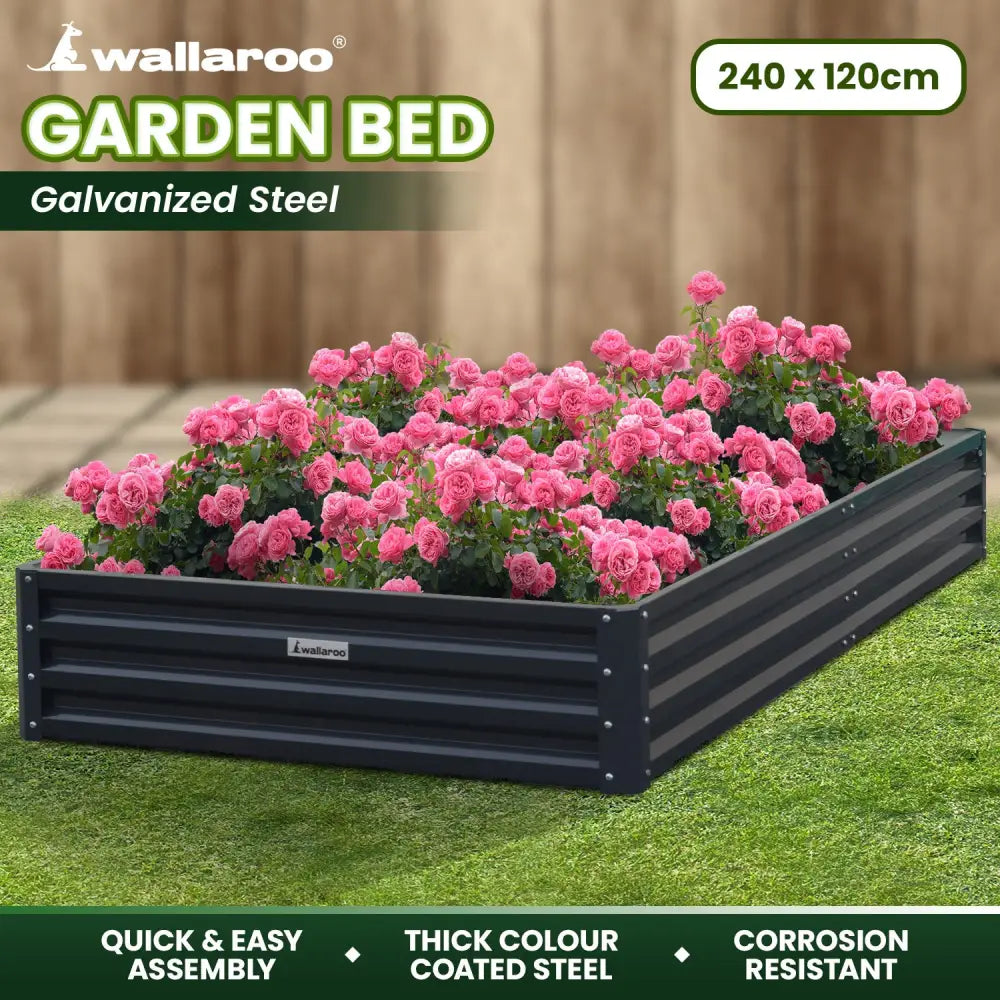Wallaroo Garden Bed 240 x 120 x 30cm Galvanized Steel - Black - Home & Garden > Garden Beds