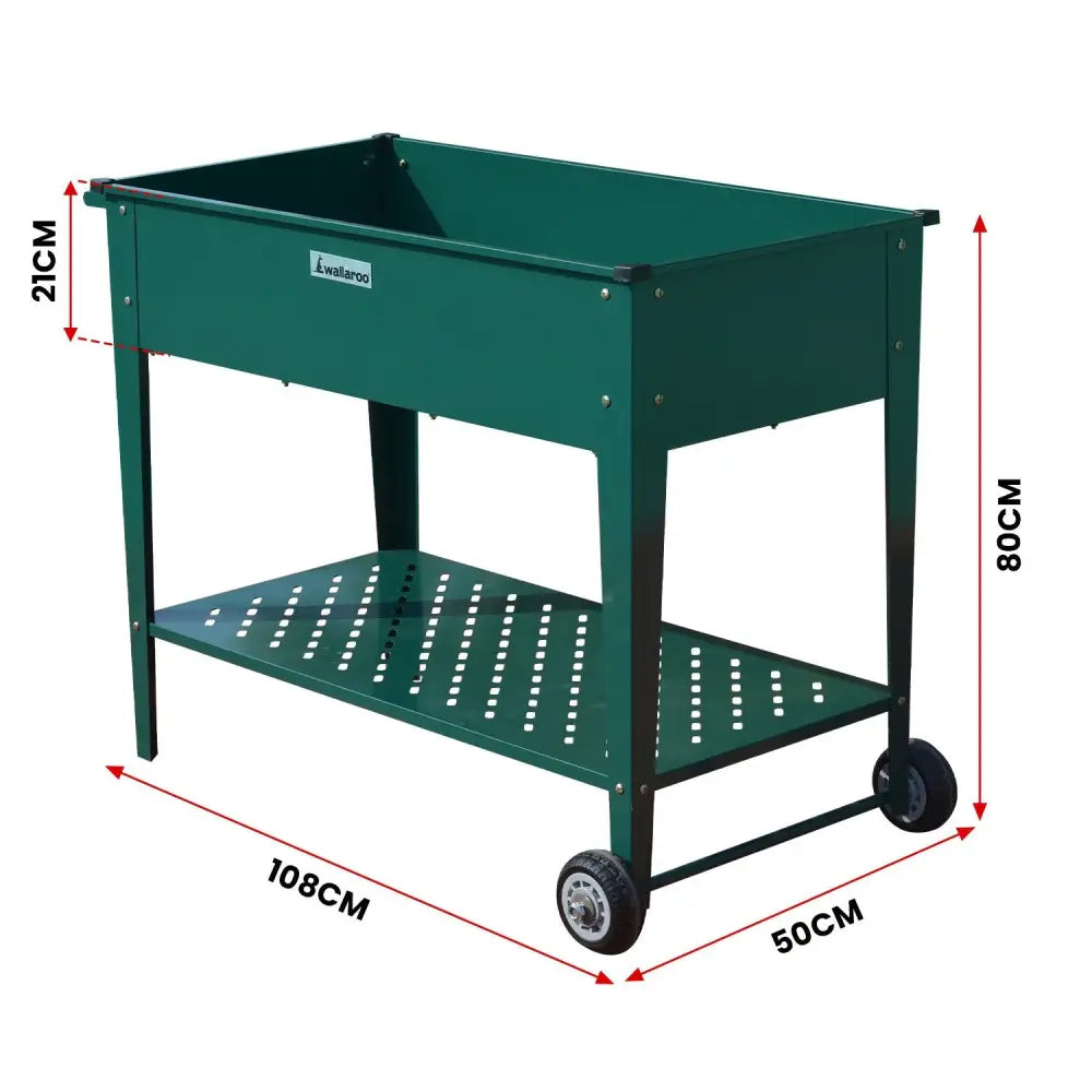 Wallaroo Garden Bed Cart Raised Planter Box 108.5 x 50.5 x 80cm Galvanized Steel - Green - Home & Garden > Garden Beds