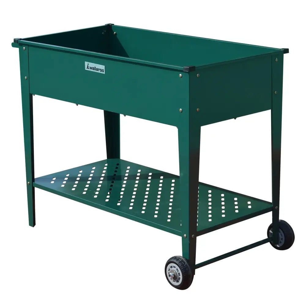 Wallaroo Garden Bed Cart Raised Planter Box 108.5 x 50.5 x 80cm Galvanized Steel - Green - Home & Garden > Garden Beds