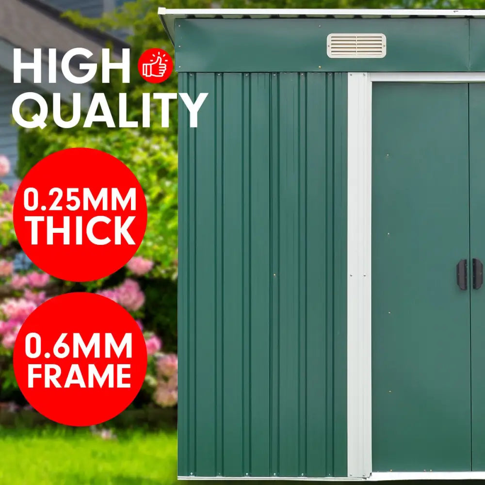 Wallaroo Garden Shed Flat 4ft x 6ft Outdoor Storage Shelter - Green - Home & Garden > Storage