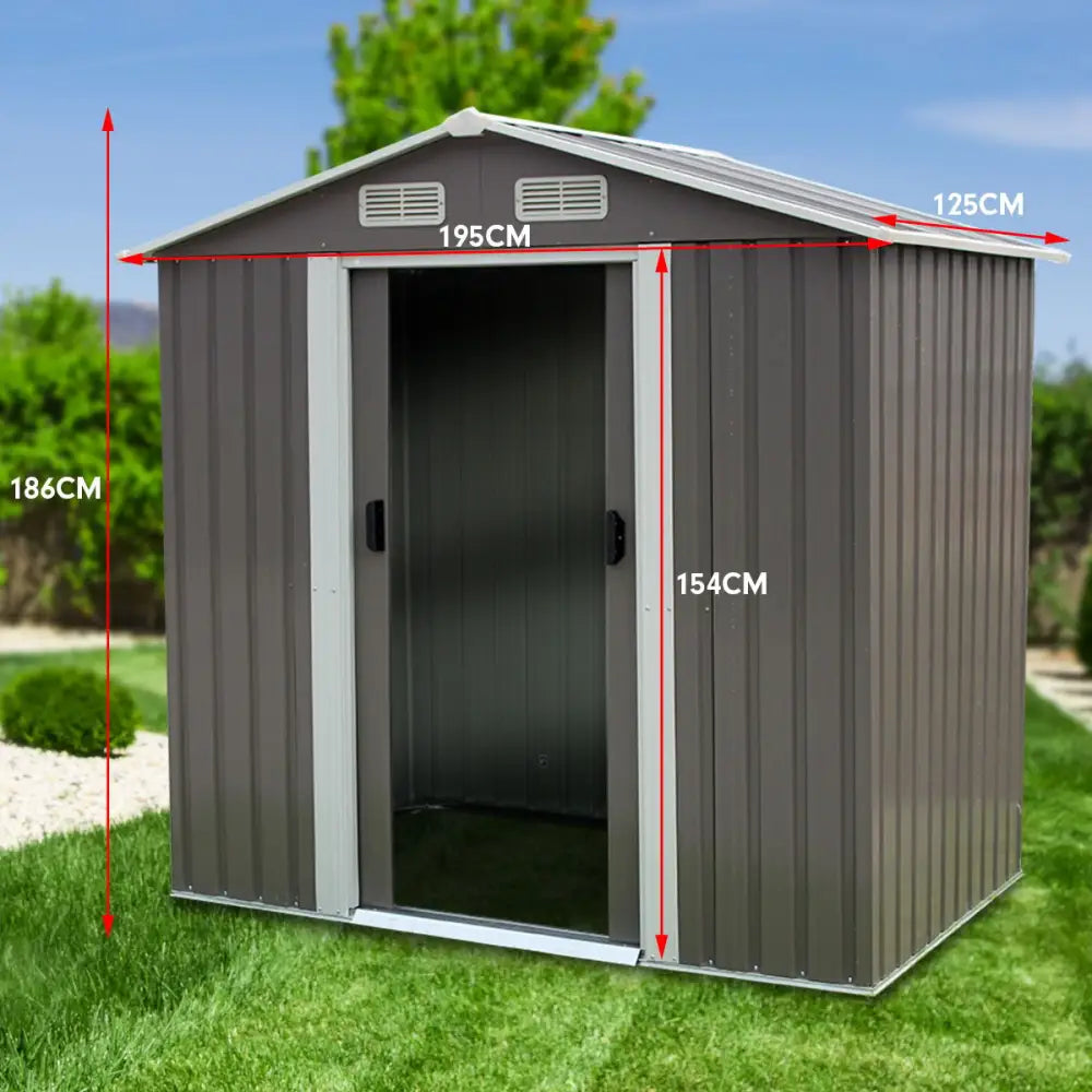Wallaroo Garden Shed Spire Roof 4ft x 6ft Outdoor Storage Shelter - Grey - Home & Garden > Storage