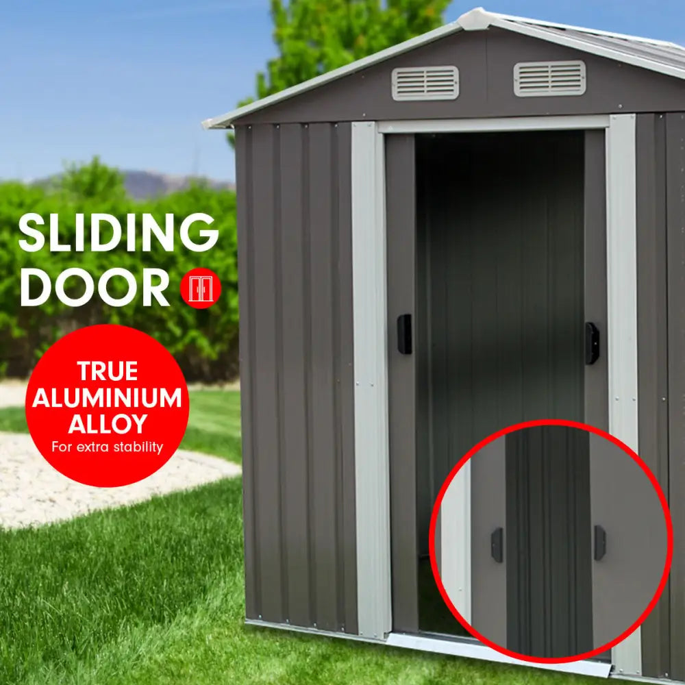 Wallaroo Garden Shed Spire Roof 4ft x 6ft Outdoor Storage Shelter - Grey - Home & Garden > Storage