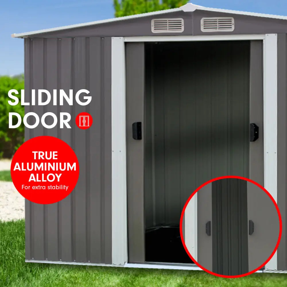 Wallaroo Garden Shed Spire Roof 8ft x 8ft Outdoor Storage Shelter - Grey - Home & Garden > Storage