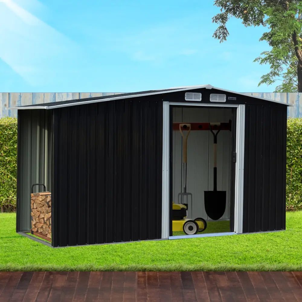 Wallaroo Garden Shed with Semi-Close Storage 4*8FT - Black - Home & Garden > Storage