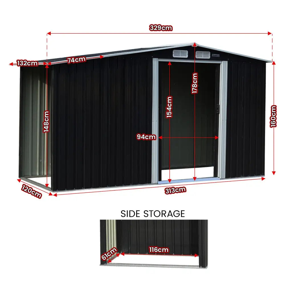 Wallaroo Garden Shed with Semi-Close Storage 4*8FT - Black - Home & Garden > Storage