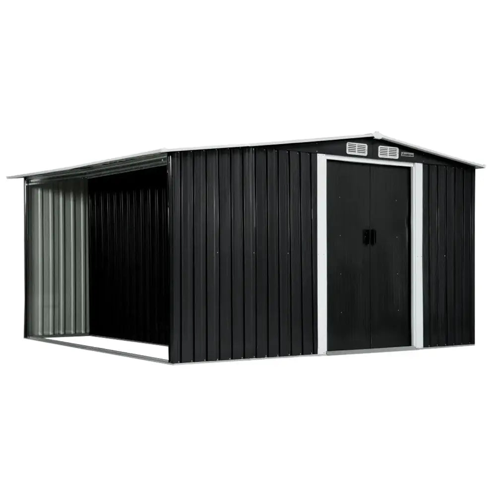 Wallaroo Garden Shed with Semi-Closed Storage 10*8FT - Black - Home & Garden > Storage