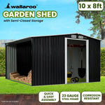 Wallaroo Garden Shed with Semi-Closed Storage 10*8FT - Black - Home & Garden > Storage