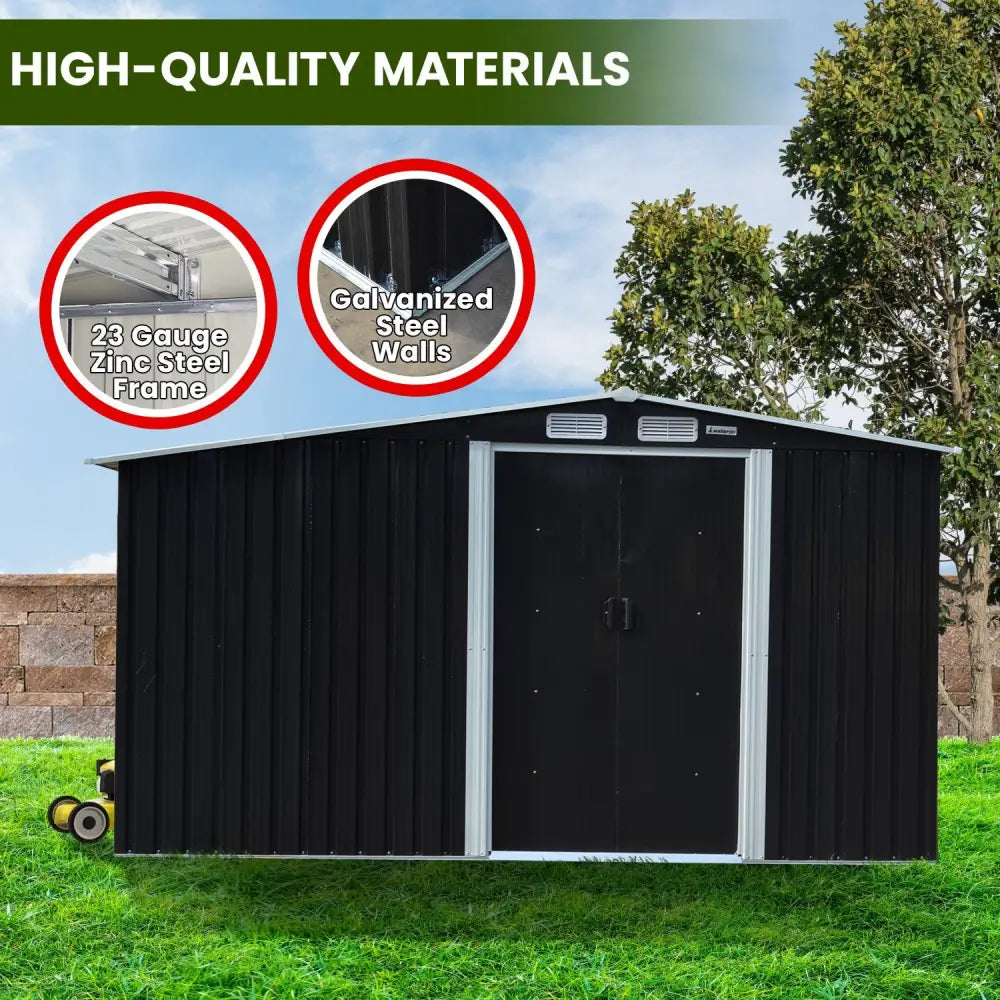 Wallaroo Garden Shed with Semi-Closed Storage 10*8FT - Black - Home & Garden > Storage