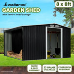 Wallaroo Garden Shed with Semi-Closed Storage 8*8FT - Black - Home & Garden > Storage