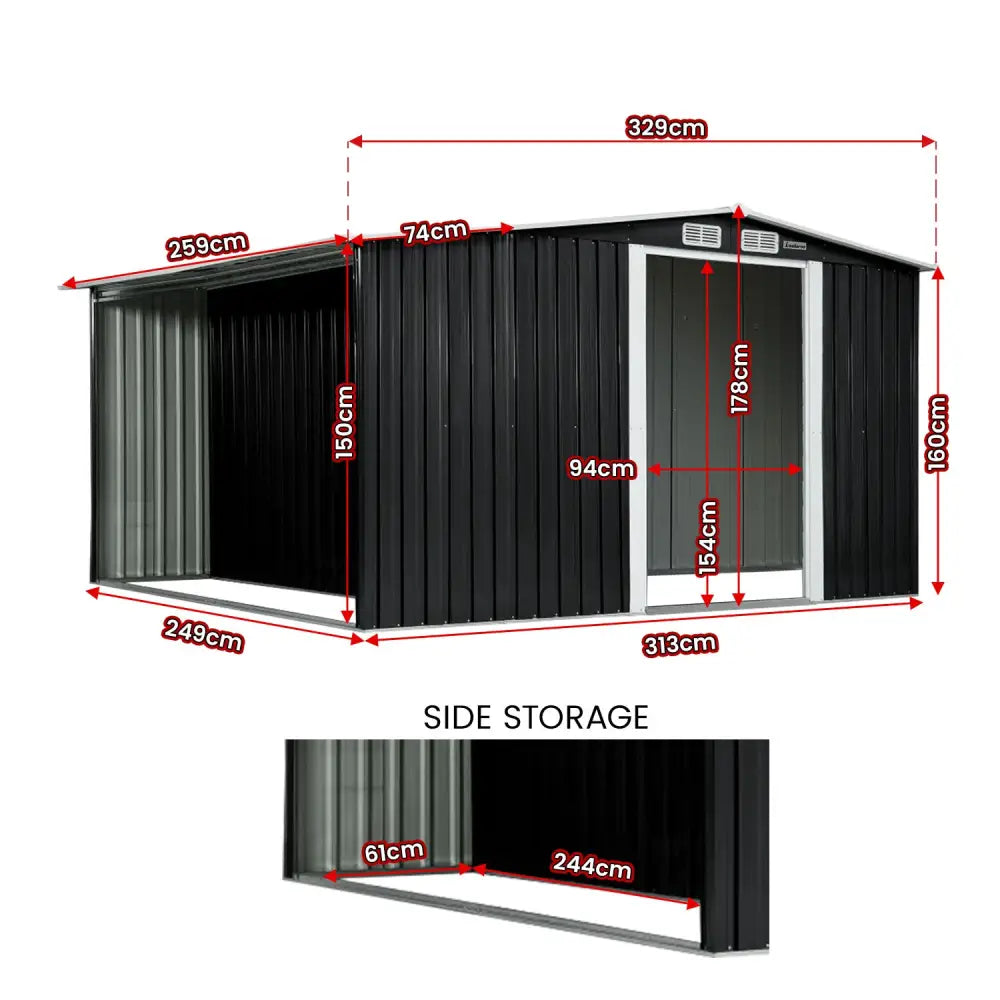 Wallaroo Garden Shed with Semi-Closed Storage 8*8FT - Black - Home & Garden > Storage
