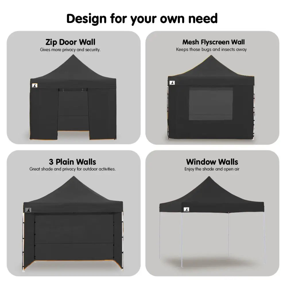 Wallaroo Gazebo Tent Marquee 3x3 PopUp Outdoor Black - Home & Garden > Shading