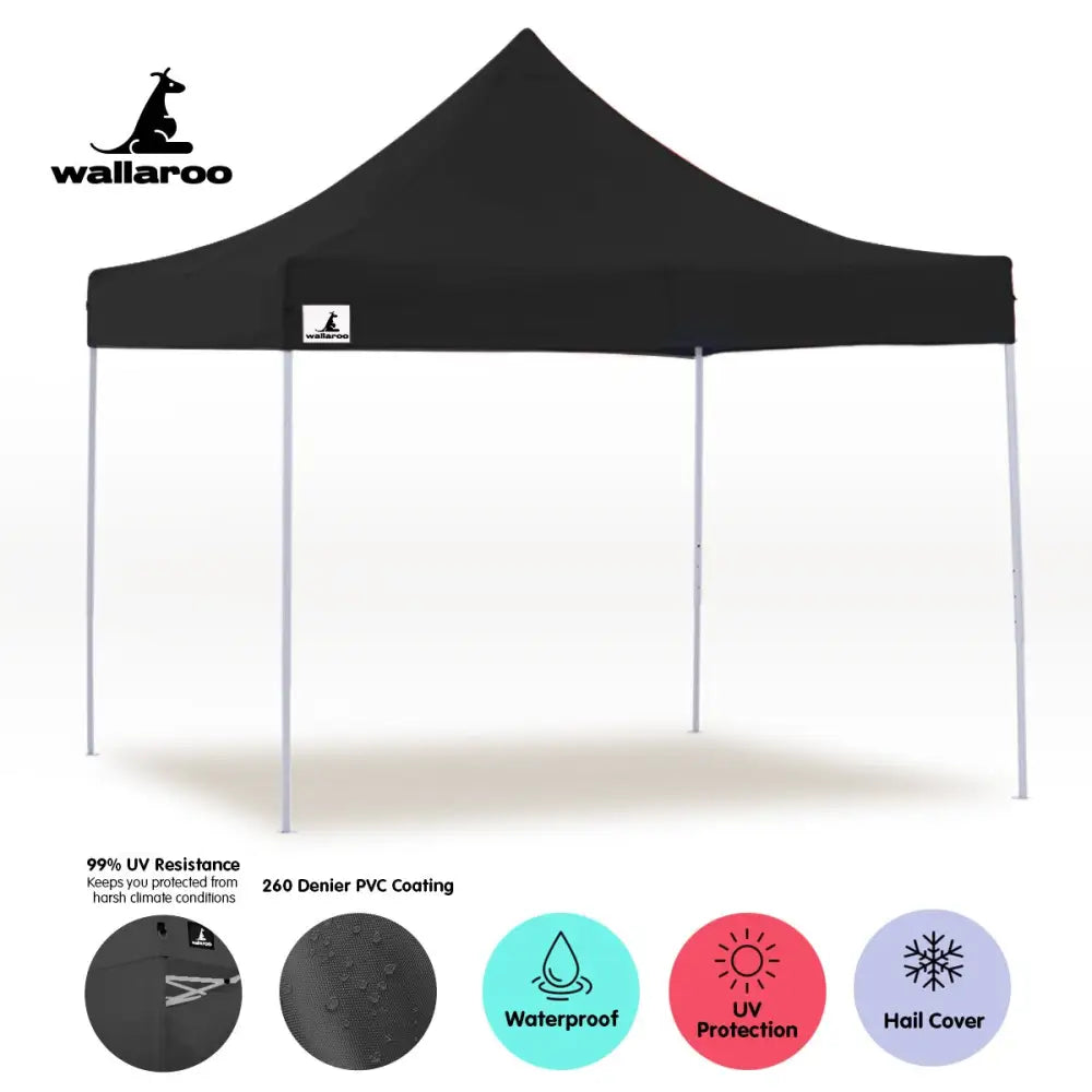 Wallaroo Gazebo Tent Marquee 3x3 PopUp Outdoor Black - Home & Garden > Shading
