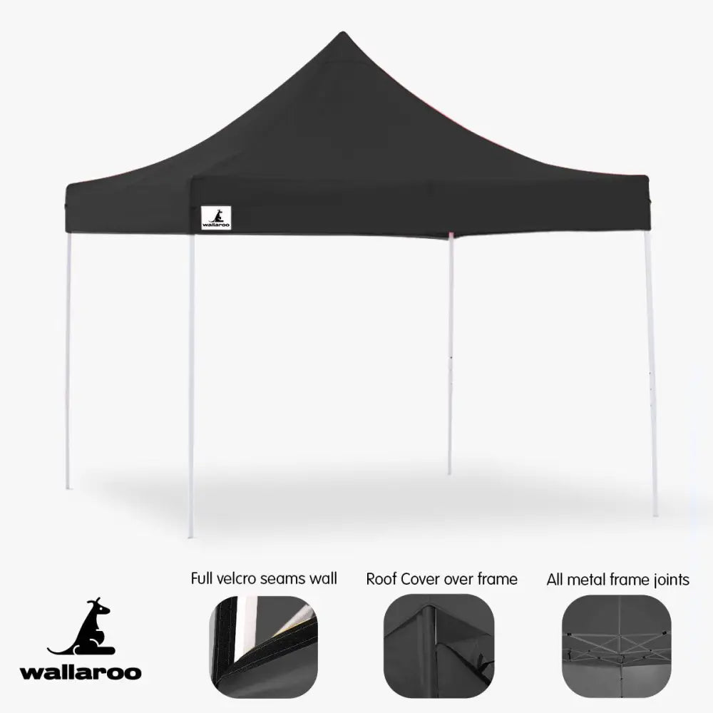 Wallaroo Gazebo Tent Marquee 3x3 PopUp Outdoor Black - Home & Garden > Shading