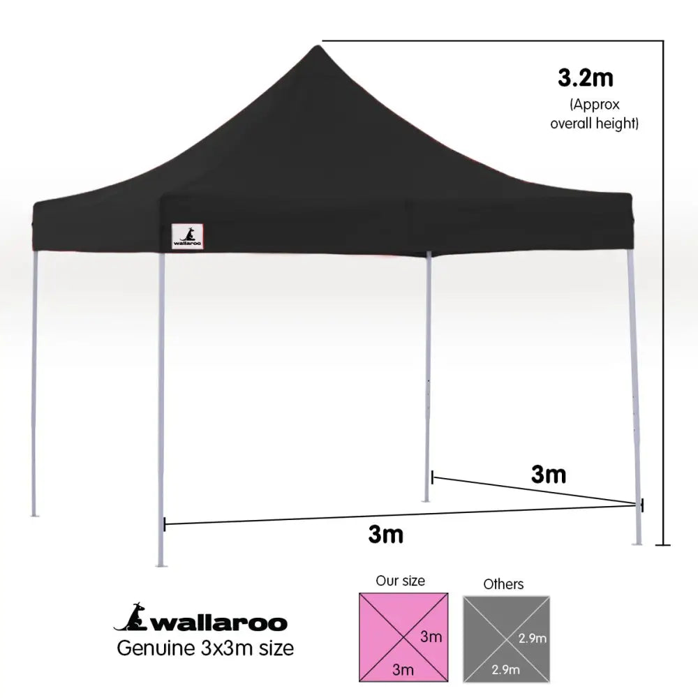 Wallaroo Gazebo Tent Marquee 3x3 PopUp Outdoor Black - Home & Garden > Shading