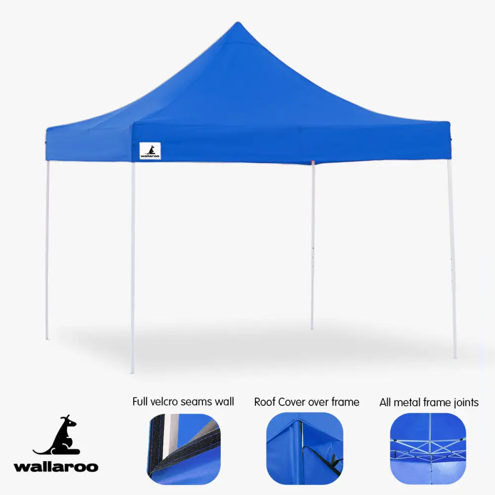Wallaroo Gazebo Tent Marquee 3x3 PopUp Outdoor- Blue - Home & Garden > Shading