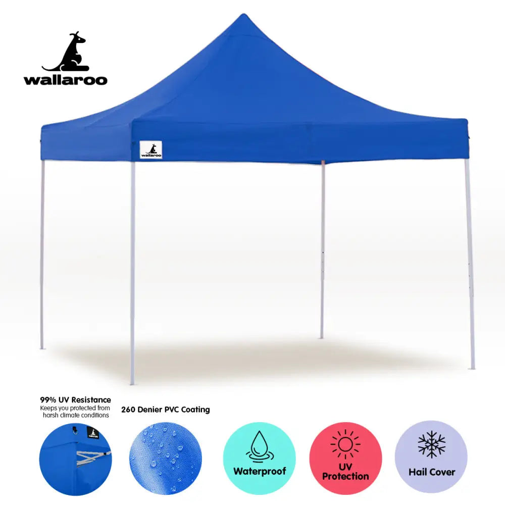 Wallaroo Gazebo Tent Marquee 3x3 PopUp Outdoor- Blue - Home & Garden > Shading