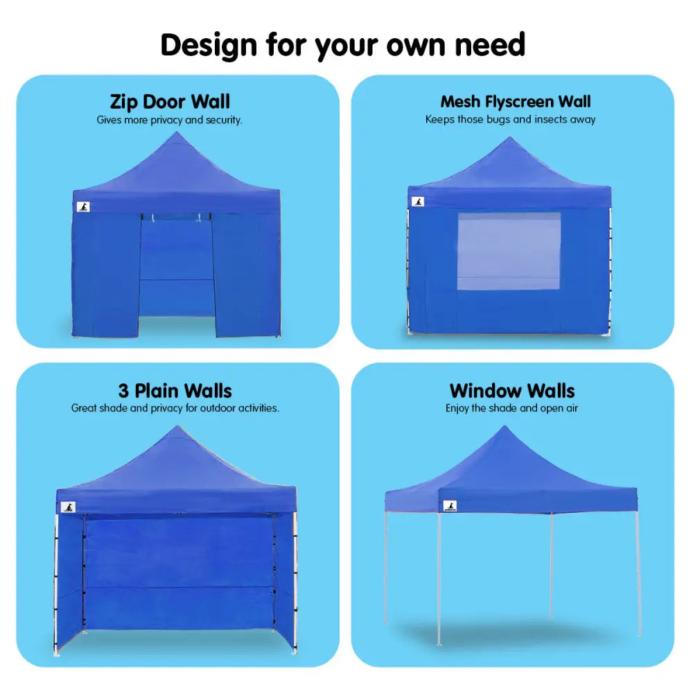 Wallaroo Gazebo Tent Marquee 3x3 PopUp Outdoor- Blue - Home & Garden > Shading
