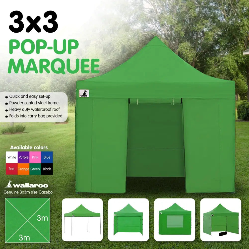 Wallaroo Gazebo Tent Marquee 3x3 Popup Outdoor - Green - Home & Garden > Shading