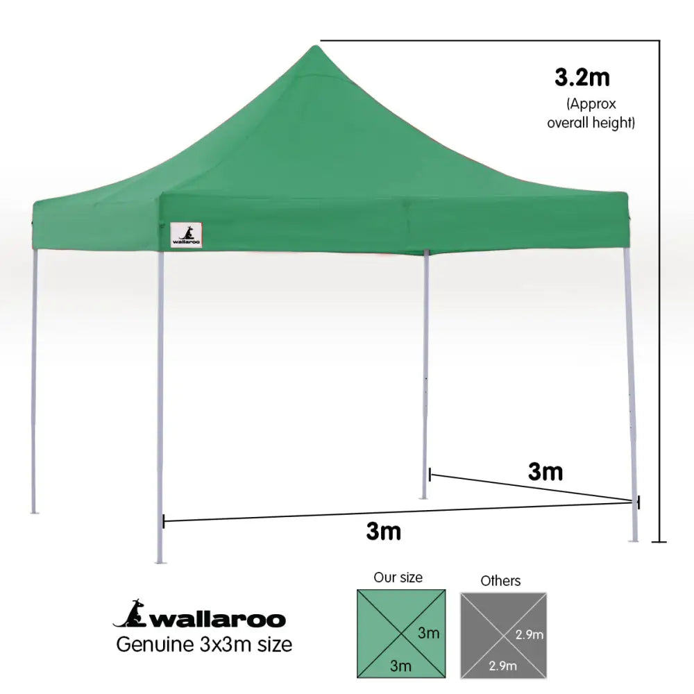 Wallaroo Gazebo Tent Marquee 3x3 Popup Outdoor - Green - Home & Garden > Shading