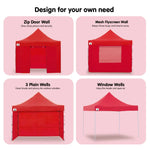 Wallaroo Gazebo Tent Marquee 3x3 PopUp Outdoor Red - Home & Garden > Shading
