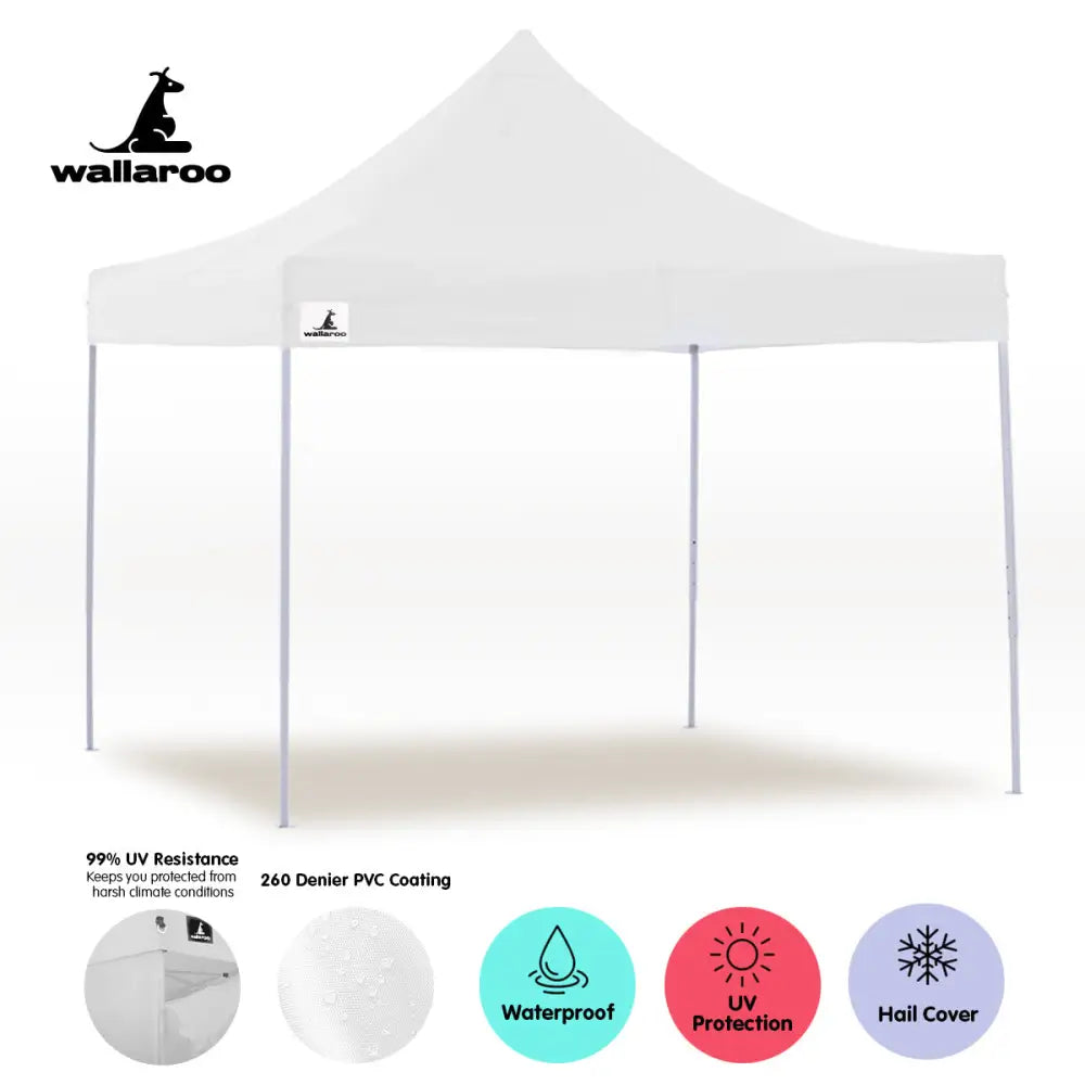 Wallaroo Gazebo Tent Marquee 3x3 PopUp Outdoor Wallaroo White - Home & Garden > Shading