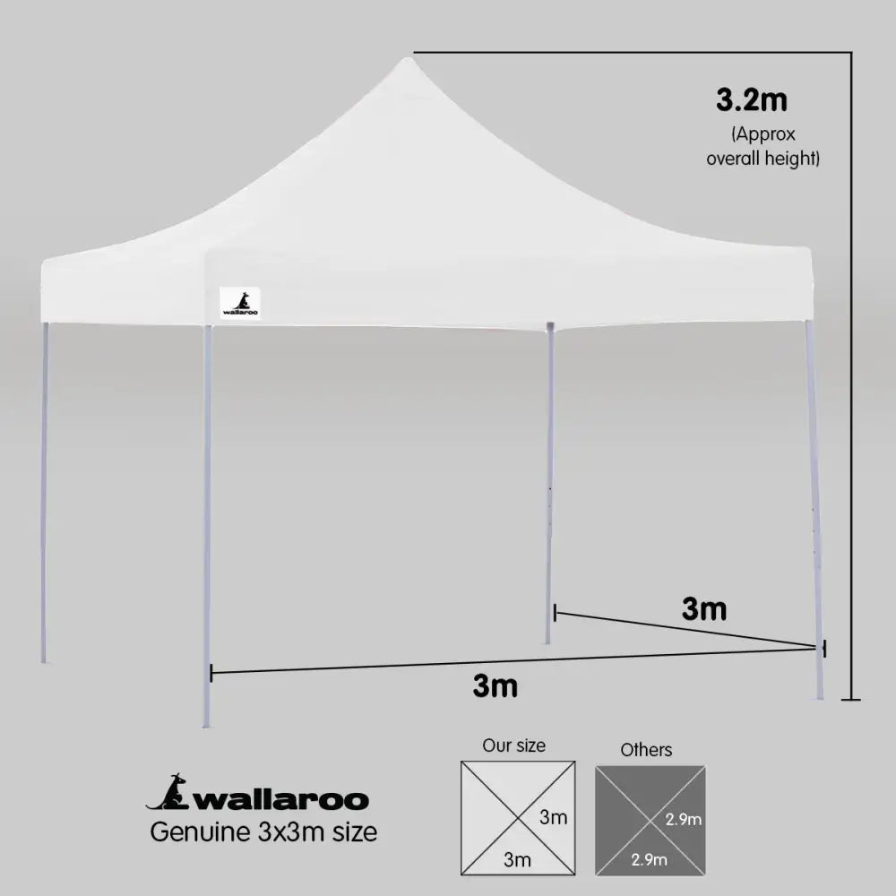 Wallaroo Gazebo Tent Marquee 3x3 PopUp Outdoor Wallaroo White - Home & Garden > Shading