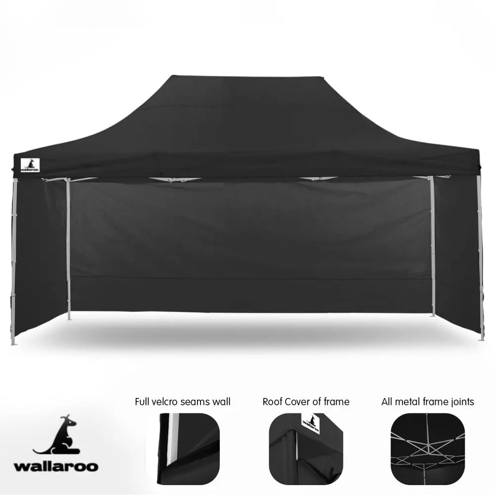 Wallaroo Gazebo Tent Marquee 3x4.5m PopUp Outdoor Black - Home & Garden > Shading