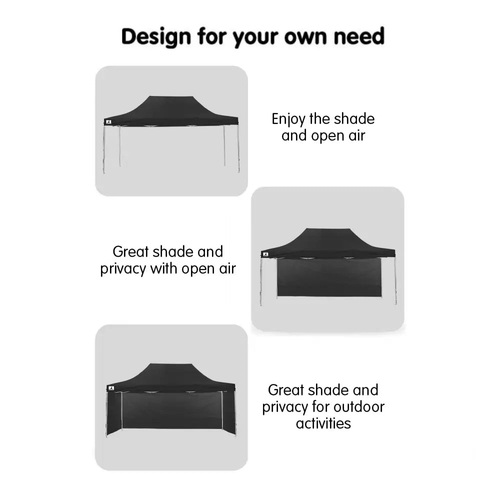Wallaroo Gazebo Tent Marquee 3x4.5m PopUp Outdoor Black - Home & Garden > Shading