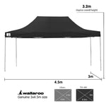 Wallaroo Gazebo Tent Marquee 3x4.5m PopUp Outdoor Black - Home & Garden > Shading