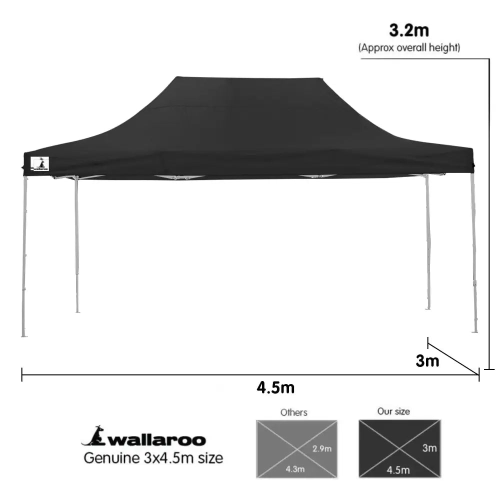 Wallaroo Gazebo Tent Marquee 3x4.5m PopUp Outdoor Black - Home & Garden > Shading