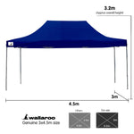 Wallaroo Gazebo Tent Marquee 3x4.5m PopUp Outdoor Blue - Home & Garden > Shading