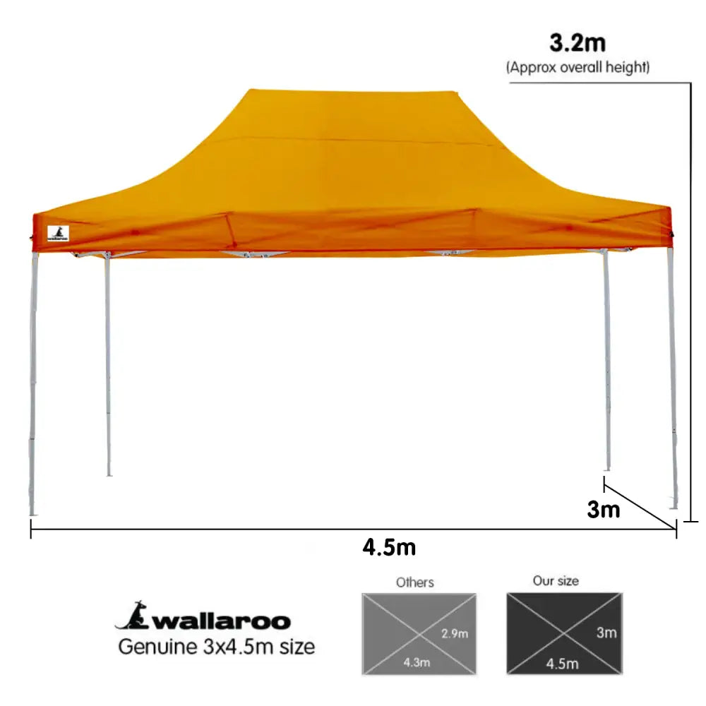 Wallaroo Gazebo Tent Marquee 3x4.5m PopUp Outdoor Orange - Home & Garden > Shading