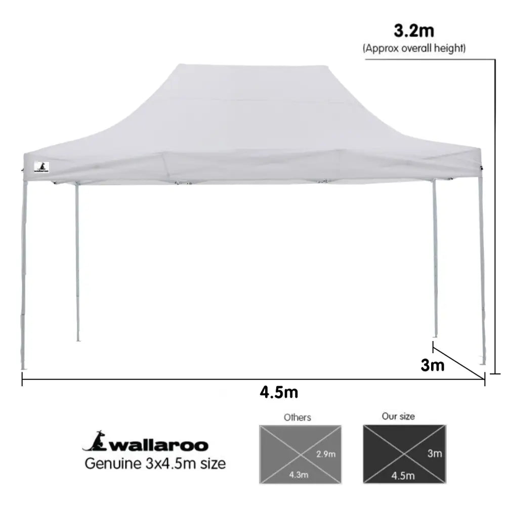 Wallaroo Gazebo Tent Marquee 3x4.5m PopUp Outdoor White - Home & Garden > Shading