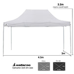 Wallaroo Gazebo Tent Marquee 3x4.5m PopUp Outdoor White - Home & Garden > Shading