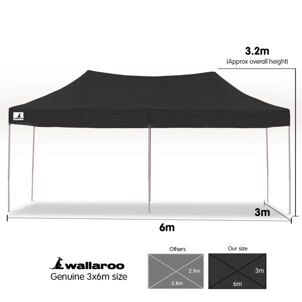 Wallaroo Gazebo Tent Marquee 3x6m PopUp Outdoor Wallaroo Black - Home & Garden > Shading
