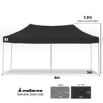 Wallaroo Gazebo Tent Marquee 3x6m PopUp Outdoor Wallaroo Black - Home & Garden > Shading