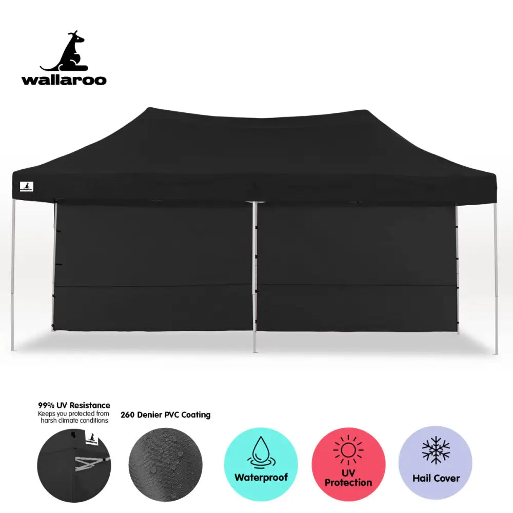 Wallaroo Gazebo Tent Marquee 3x6m PopUp Outdoor Wallaroo Black - Home & Garden > Shading