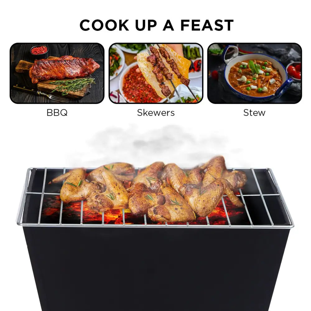 Wallaroo Outdoor Fire Pit for BBQ Grilling Cooking Camping- Portable Brazier with Reversible Stand for Backyard - Home