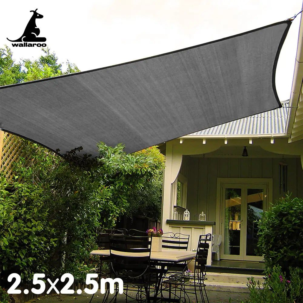 Wallaroo Outdoor Sun Shade Sail Canopy Grey Square 2.5 x 2.5M - Home & Garden > Shading