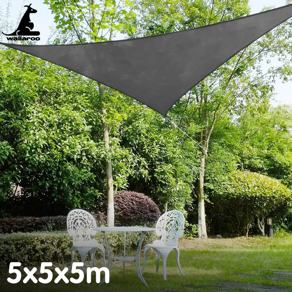 Wallaroo Outdoor Sun Shade Sail Canopy Grey Triangle 5 x 5 x 5M - Home & Garden > Shading